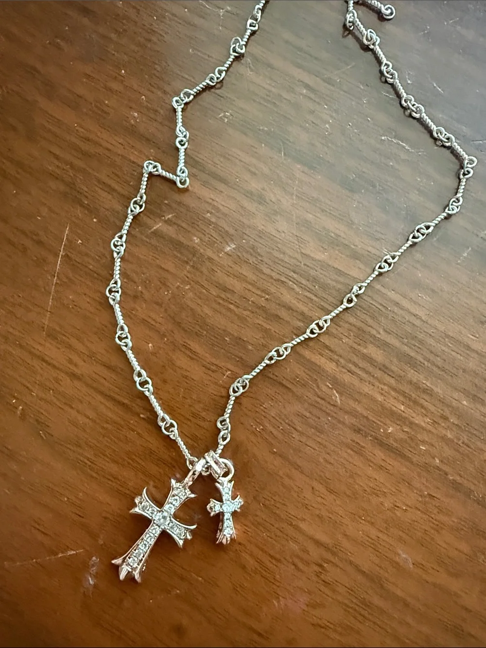 Silver Cross Pendant Necklace with CZ Accents - Silver